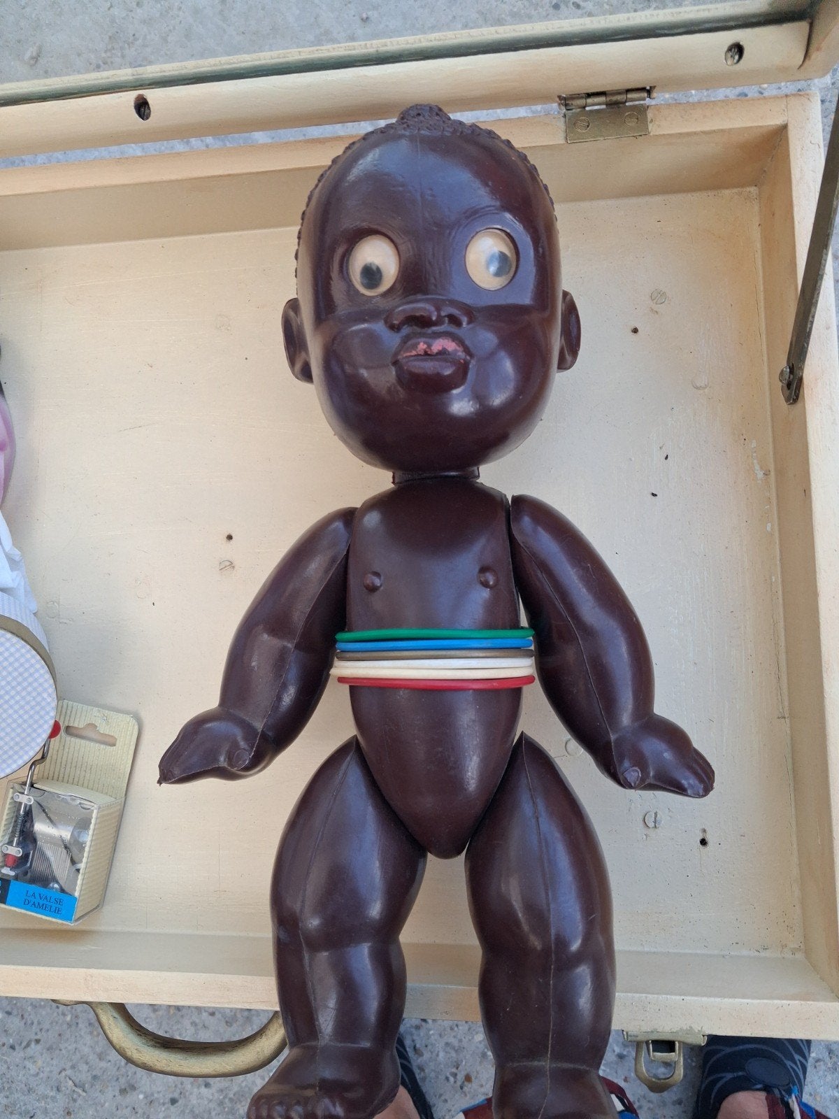 antieke donkere pop 1950 ..34 cm groot, Ophalen of Verzenden, Pop