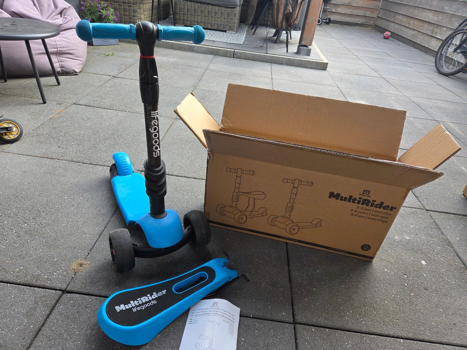 LifeGoods MultiRider 3-in-1 Step/Loopfiets Blauw, Ophalen, Gewone step
