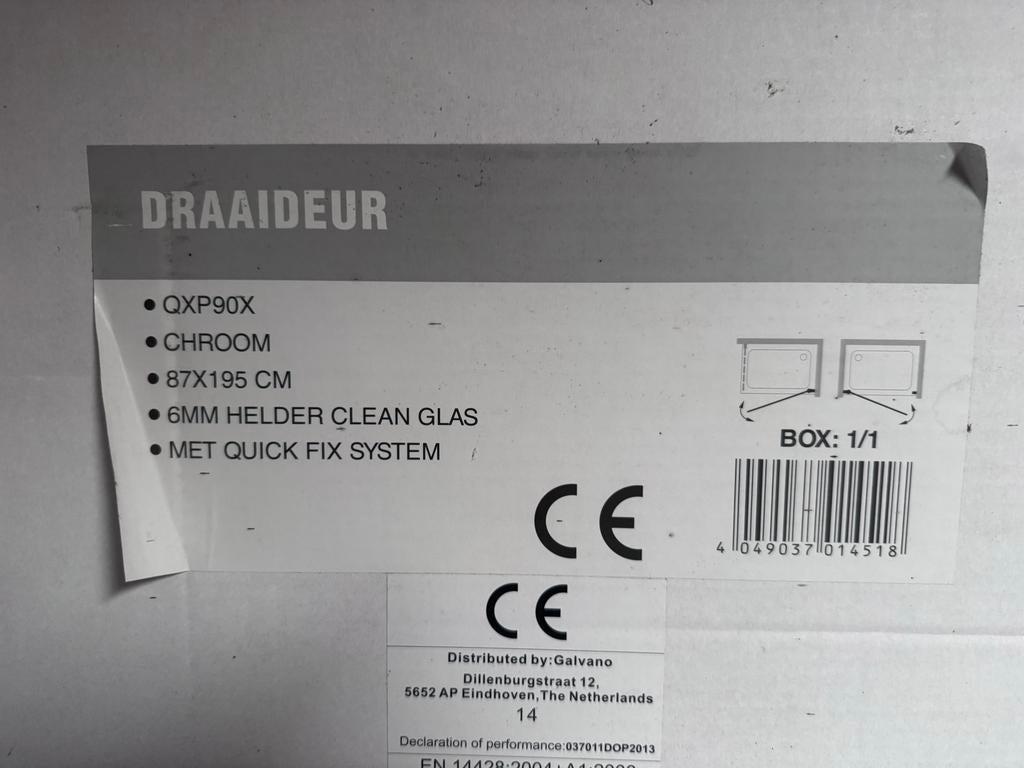 Nieuwe Douchedeur QXP90X Chroom 87x195cm Helder Glas, Ophalen of Verzenden, Nieuw, Met douche