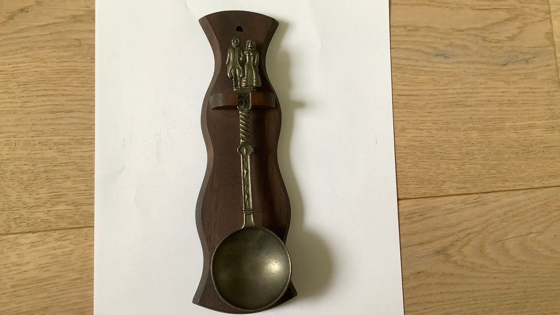 Tinnen lepel met houten houder vintage, Antiek en Kunst, Antiek | Tin, Ophalen of Verzenden
