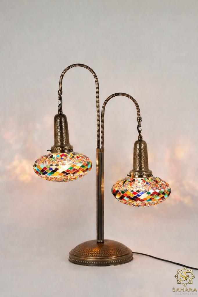 Prachtige Turkse tafellamp – 2 bollen H: 65cm B: 45cm, Ophalen of Verzenden, Nieuw, Glas
