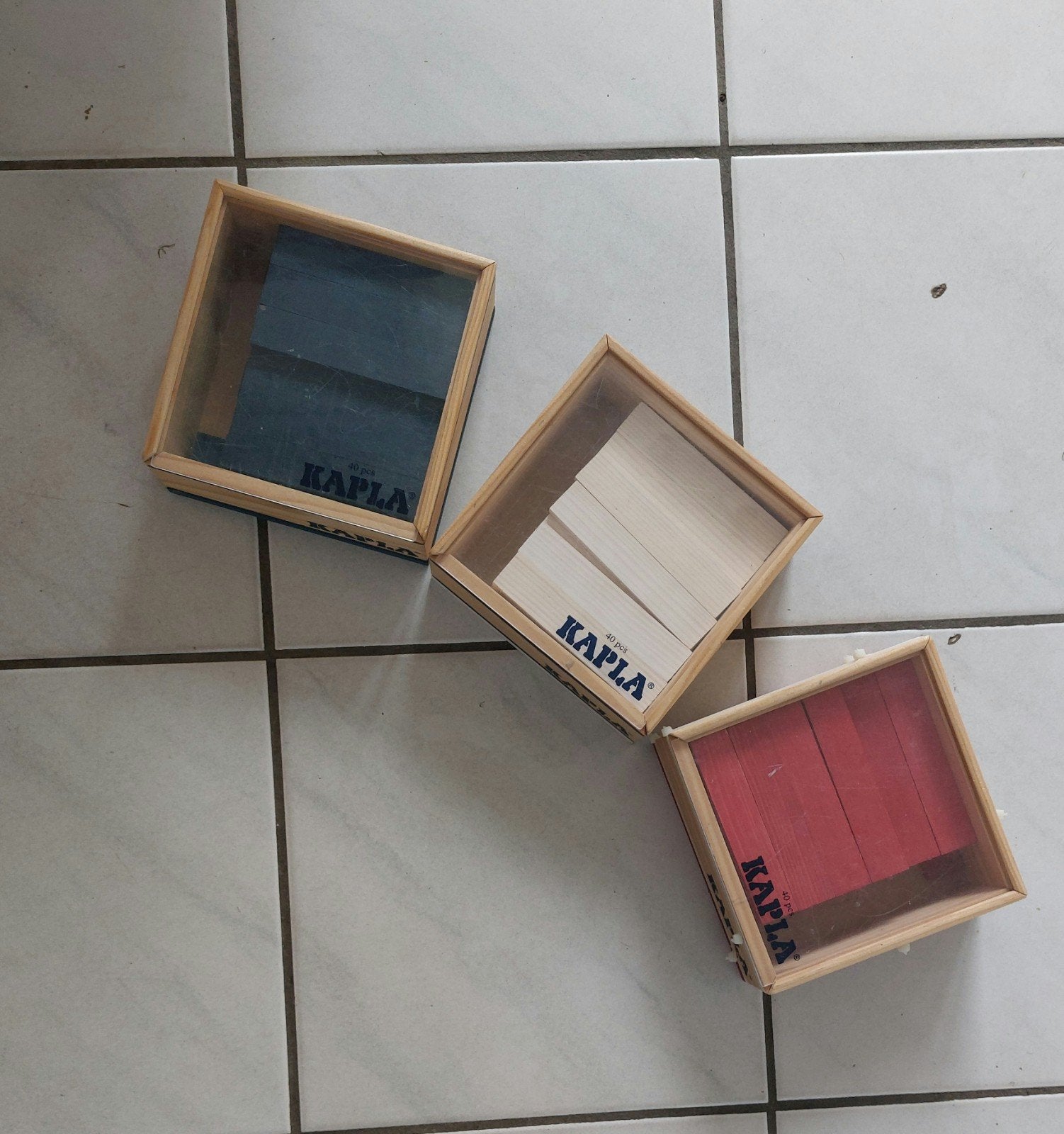 Kapla plankjes - 3 sets van 40 stuks (rood, blauw, naturel), Kinderen en Baby's, Ophalen, Gebruikt, Overige merken