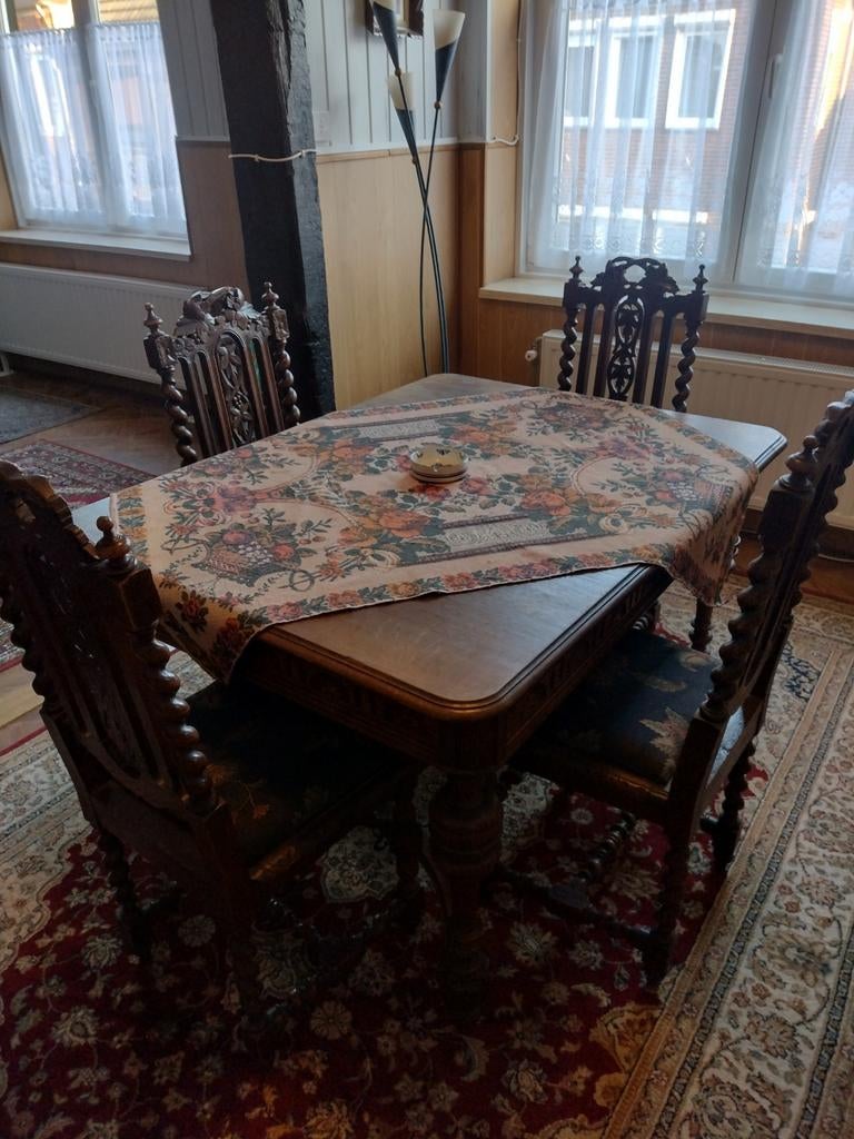 Antieke Franse LXIII Jacht Eetkamer Tafel met 6 Stoelen, Antiek en Kunst, Ophalen of Verzenden