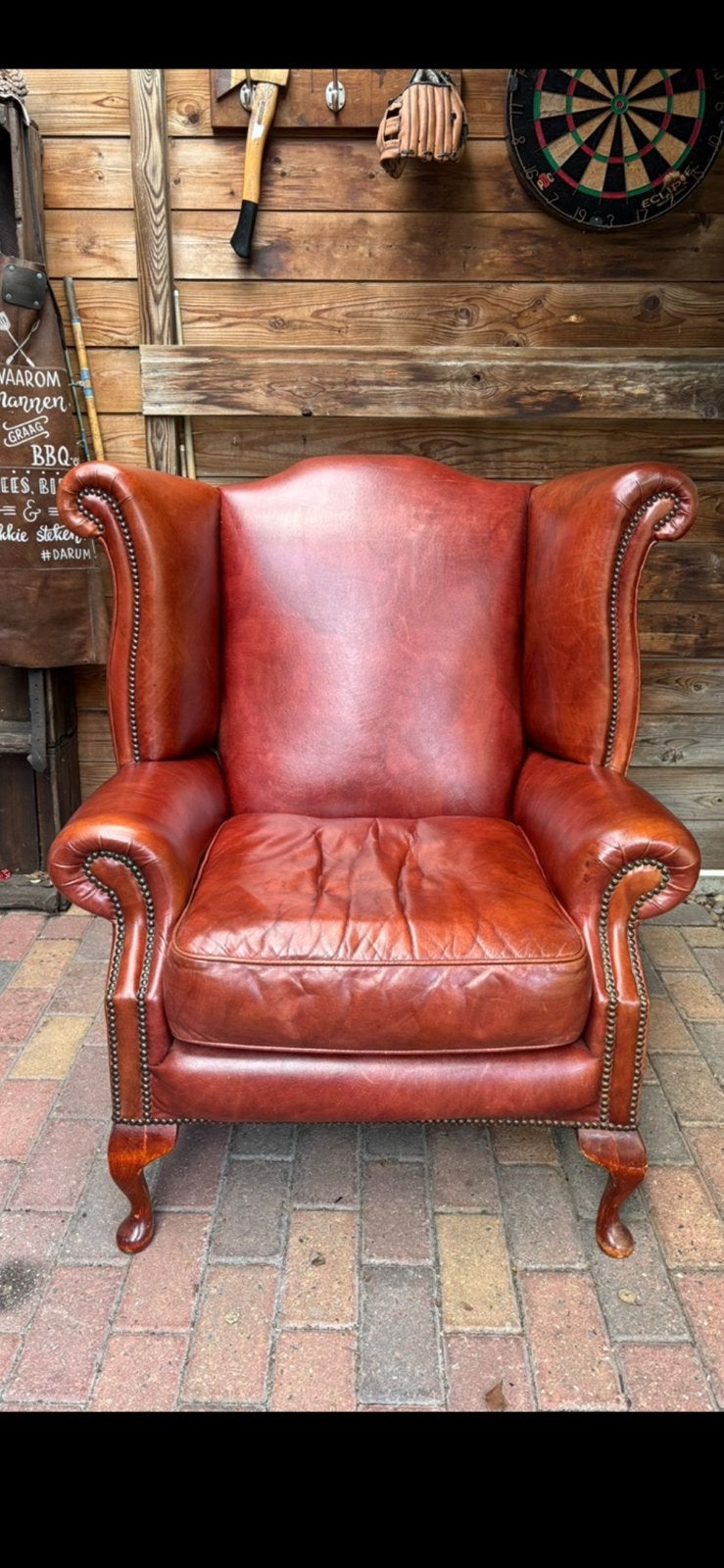 Chesterfield leren Oorfauteuil, Huis en Inrichting, Ophalen of Verzenden, Zo goed als nieuw, 75 tot 100 cm, Leer