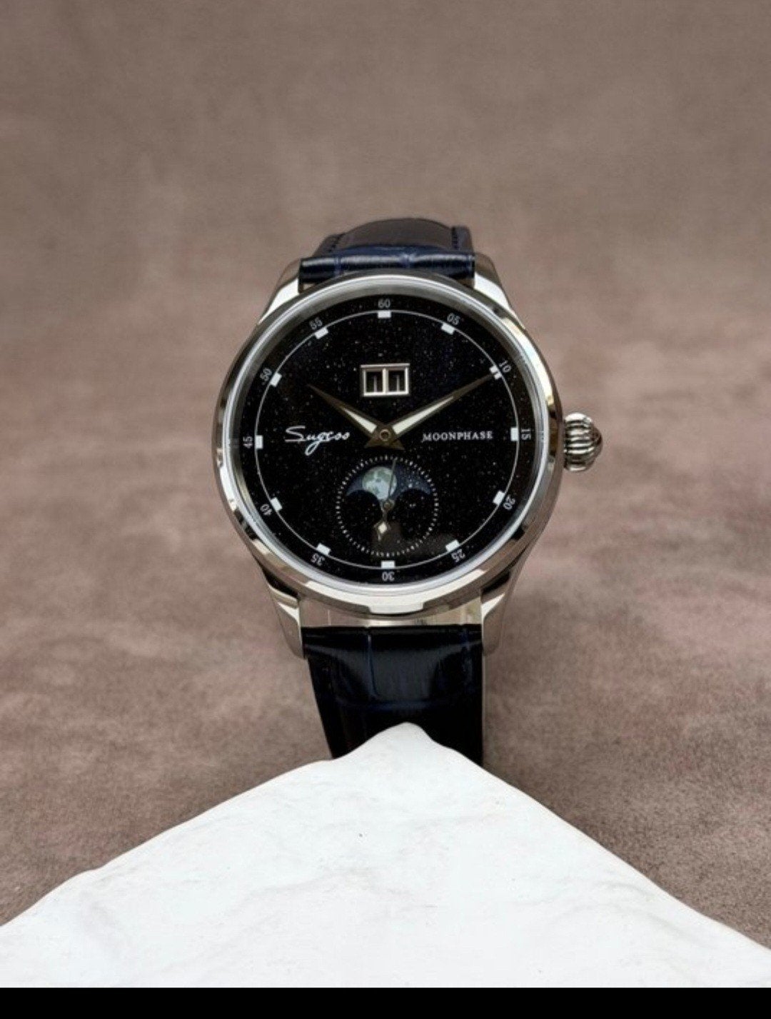 Sugess Moonphase Stardust Automatisch Horloge, Overige merken, Leer, Staal, Polshorloge