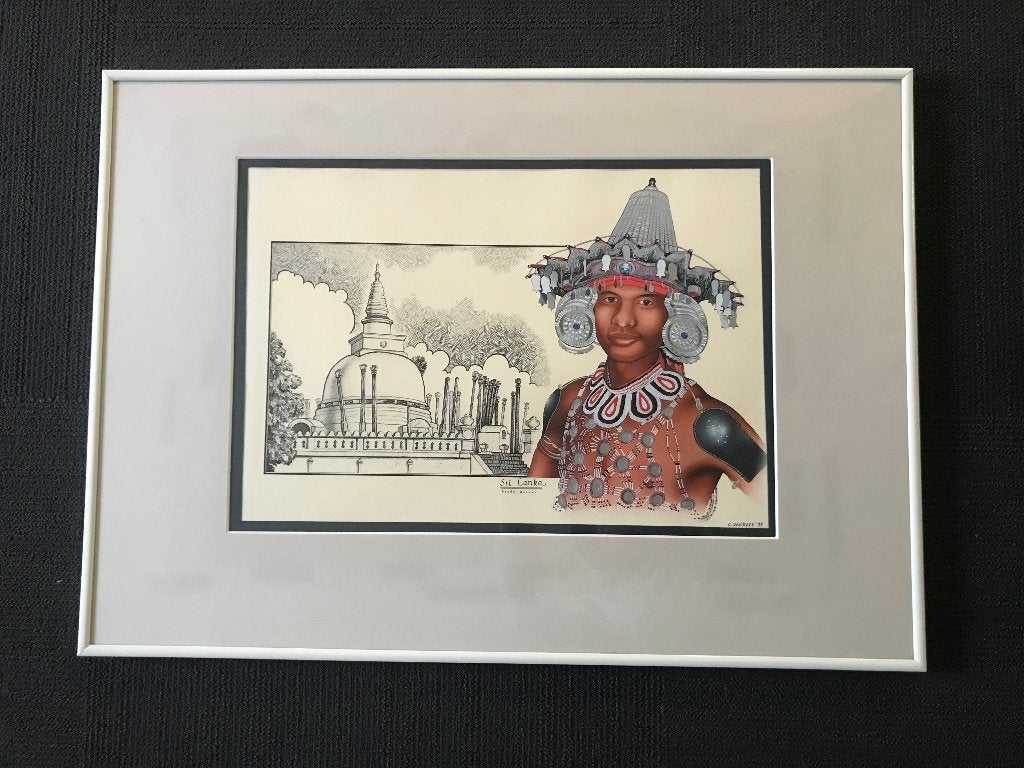 Kunstwerk schilderij Sri Lanka tempel 71x51cm, Ophalen