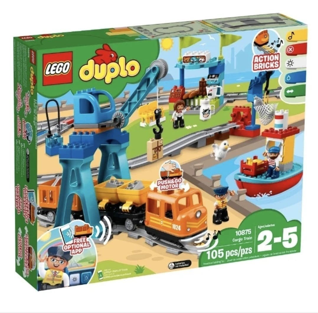 Lego Duplo Treinset met brug en extra rails, Gebruikt, Overige thema's, Ophalen of Verzenden, Inclusief minifiguren