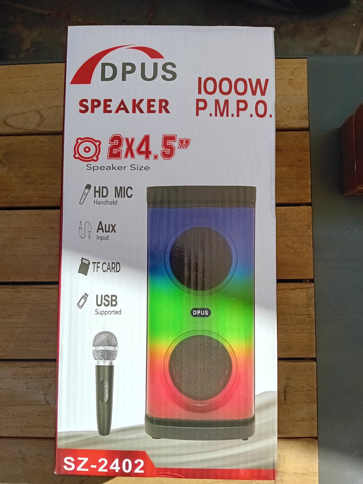 DPUS SZ-2402 Party Speaker met Microfoon en Lichteffecten, AUX-ingang, Party speaker, Nieuw, Ophalen of Verzenden