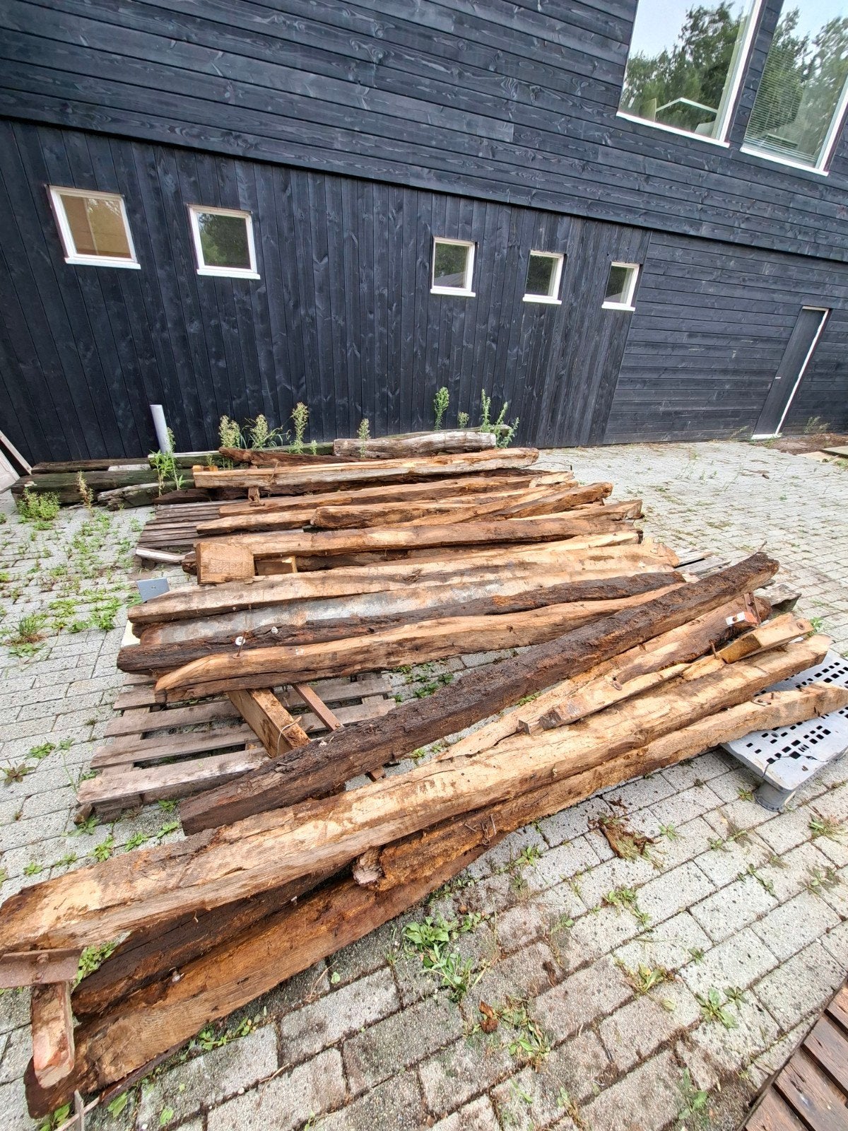 21 Eiken balken pl.min 15x20 cm, lengte 300+ cm, Doe-het-zelf en Verbouw, Ophalen, Gebruikt, Eiken, Balk