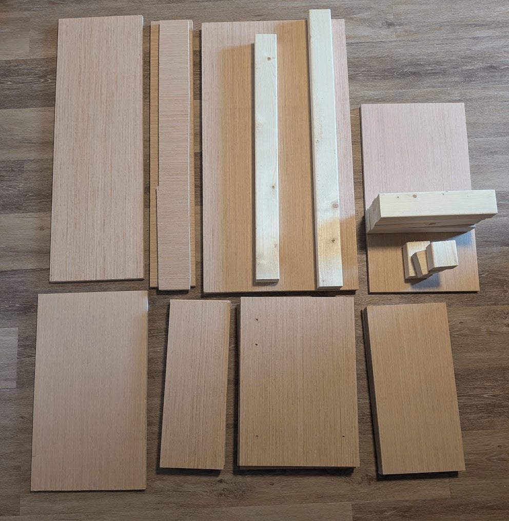 Partij hardhout multiplex 18 mm – diverse reststukken, Ophalen, Gebruikt, Multiplex, Minder dan 20 mm