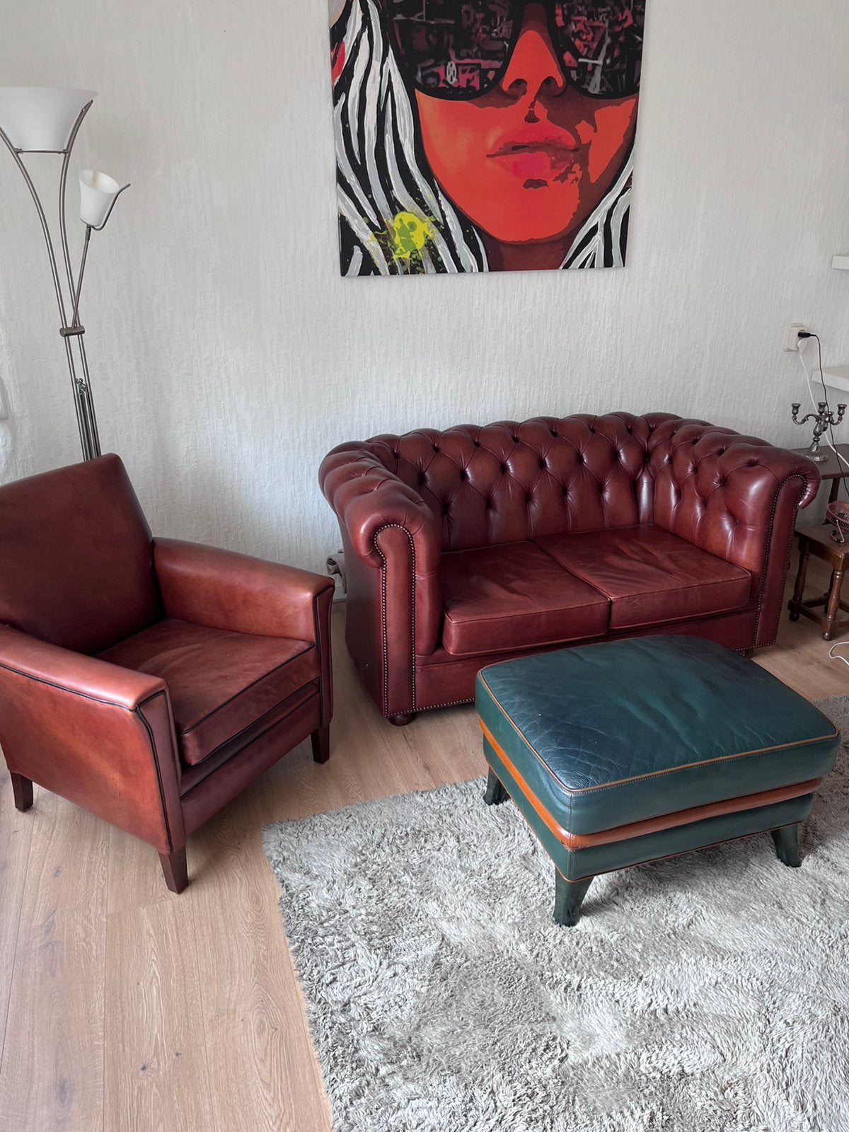 Prachtige Bendic International leren Chesterfield set, Ophalen, Gebruikt, 150 tot 200 cm, Vintage