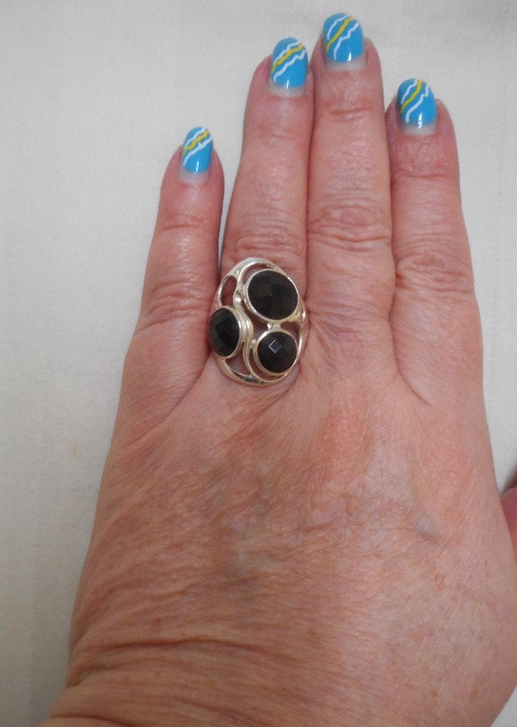 Zilveren ring met zwarte stenen maat 18.25 nr.1284, 18 tot 19, Verzenden, Zo goed als nieuw, Dame