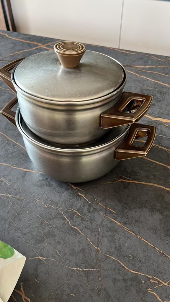 Retro/vintage BK pannen, Huis en Inrichting, Keuken | Potten en Pannen, Ophalen, Gebruikt, Rvs, Pannenset