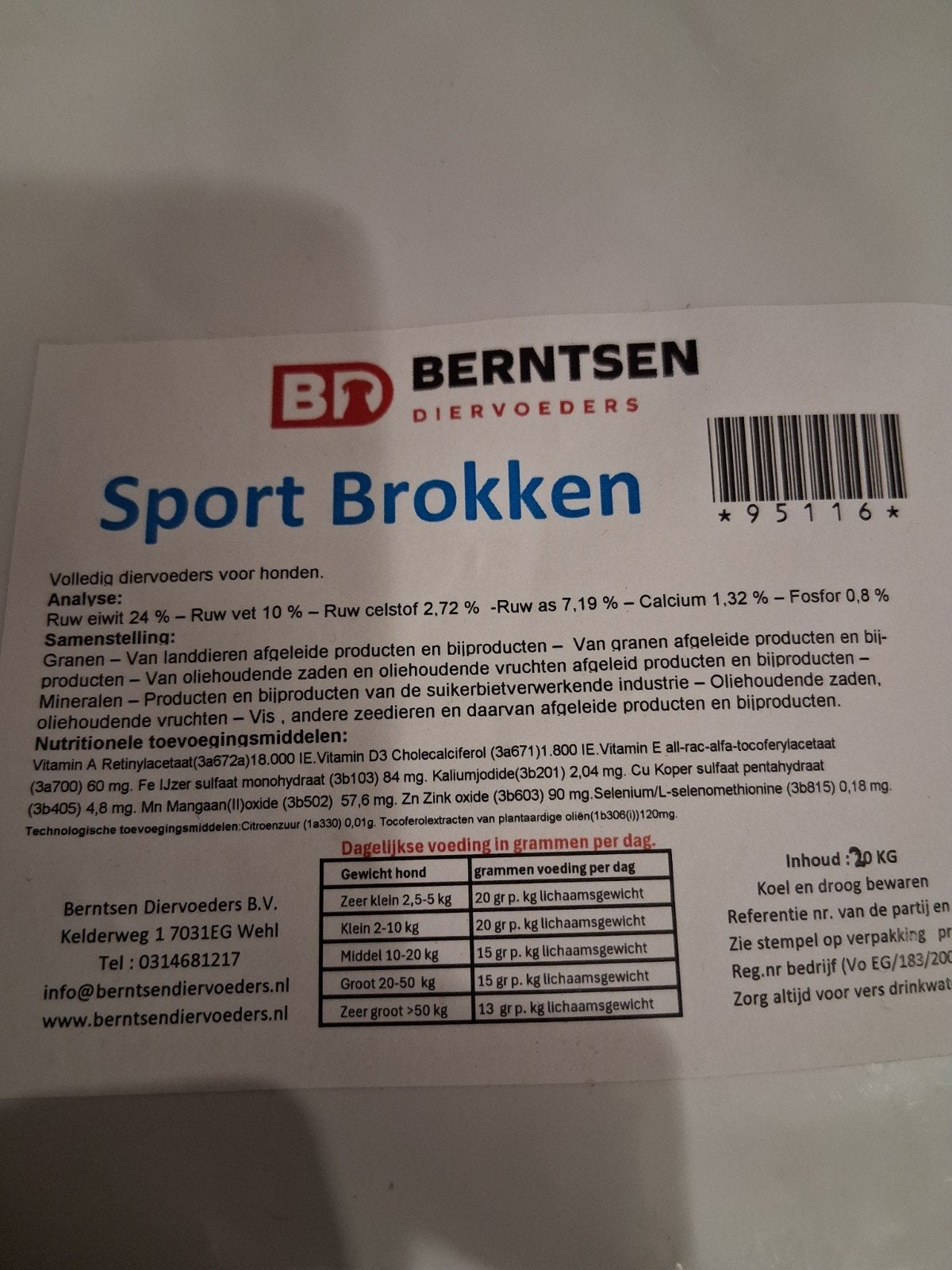 Hondenvoer, Berntsen sportbrok, Ophalen, Hond