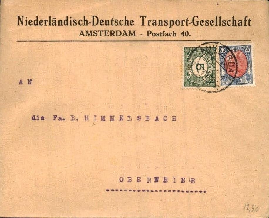 Amsterdam - Deutsch Transport - frankering - 1920, Verzenden, Envelop