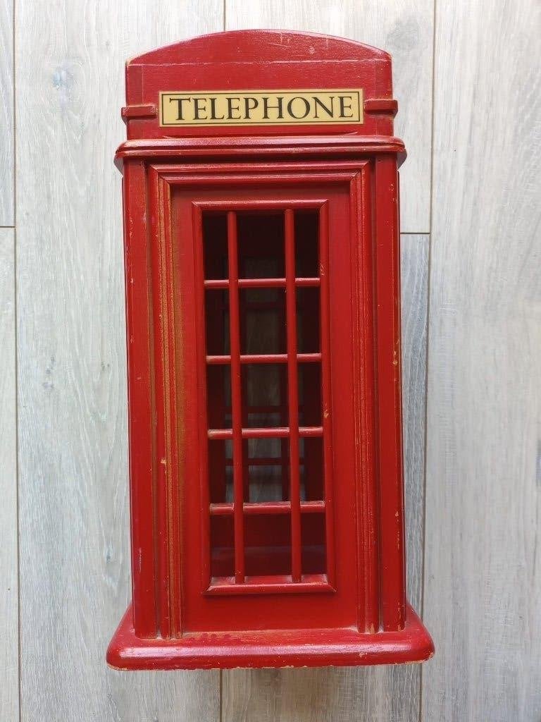 Britse rode telefooncel hout, Huis en Inrichting, Ophalen, Gebruikt, Rood, Vintage