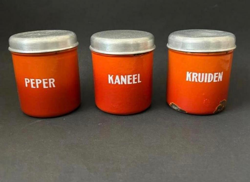 Rood Gevlamde Emaille Kruidenbusjes, Ophalen of Verzenden