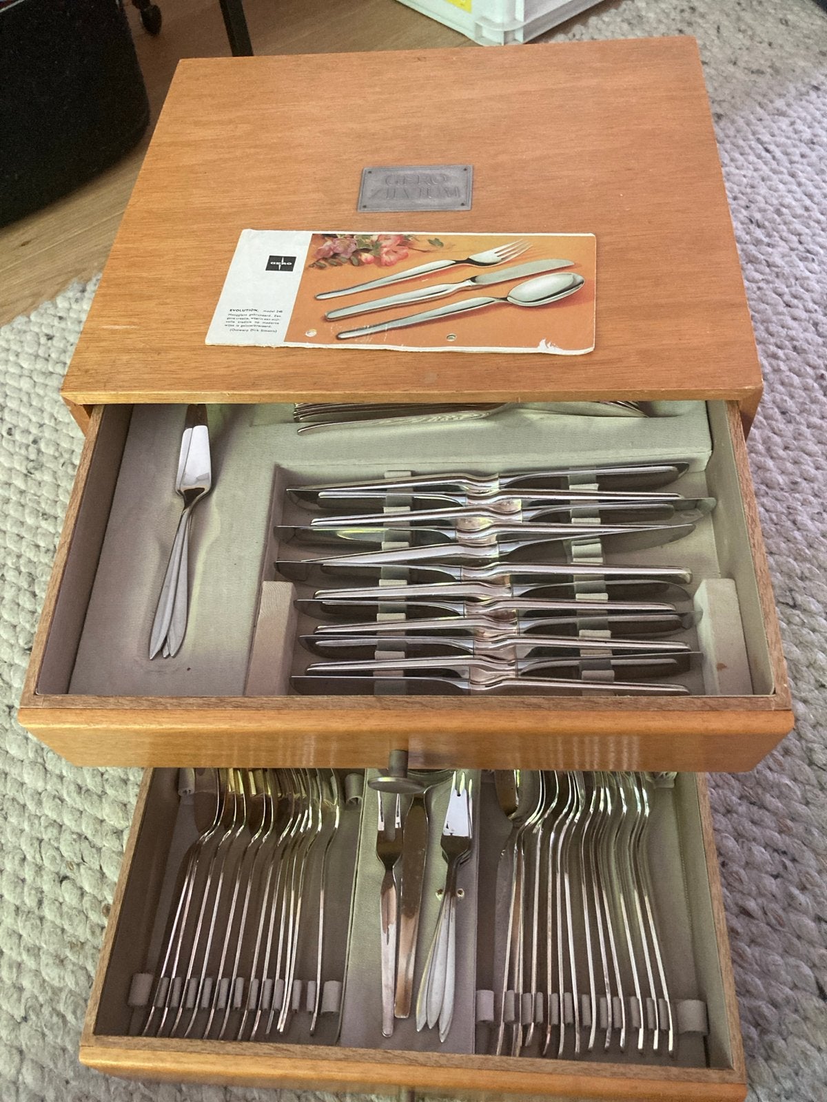 6-delige Bestekset gero evolution model248 in Houten Cassett, Ophalen