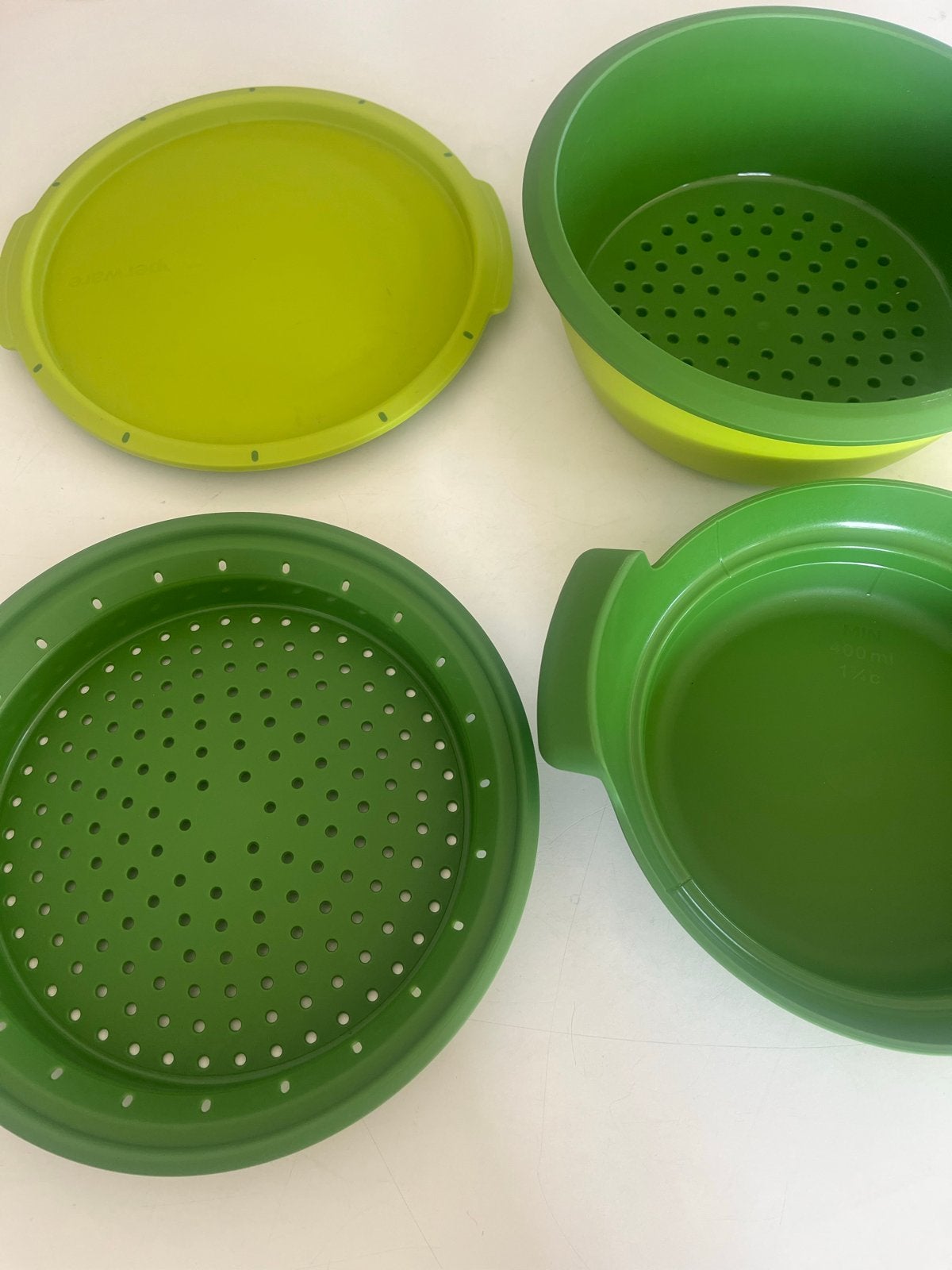 Tupperware stoommandje met deksel - Groen, Gebruikt, Overige typen, Ophalen of Verzenden, Magnetronbestendig
