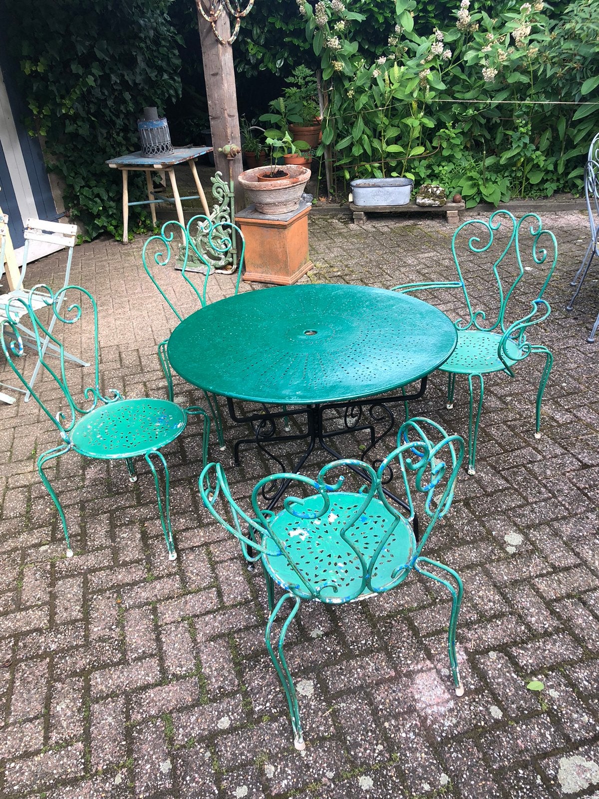 Frans tuinset/4 tuinstoelen met tafel/prima frans tuinset, Antiek en Kunst, Ophalen of Verzenden