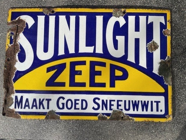 Emaille reclamebord Sunlight zeep, Verzamelen, Ophalen of Verzenden, Gebruikt, Reclamebord