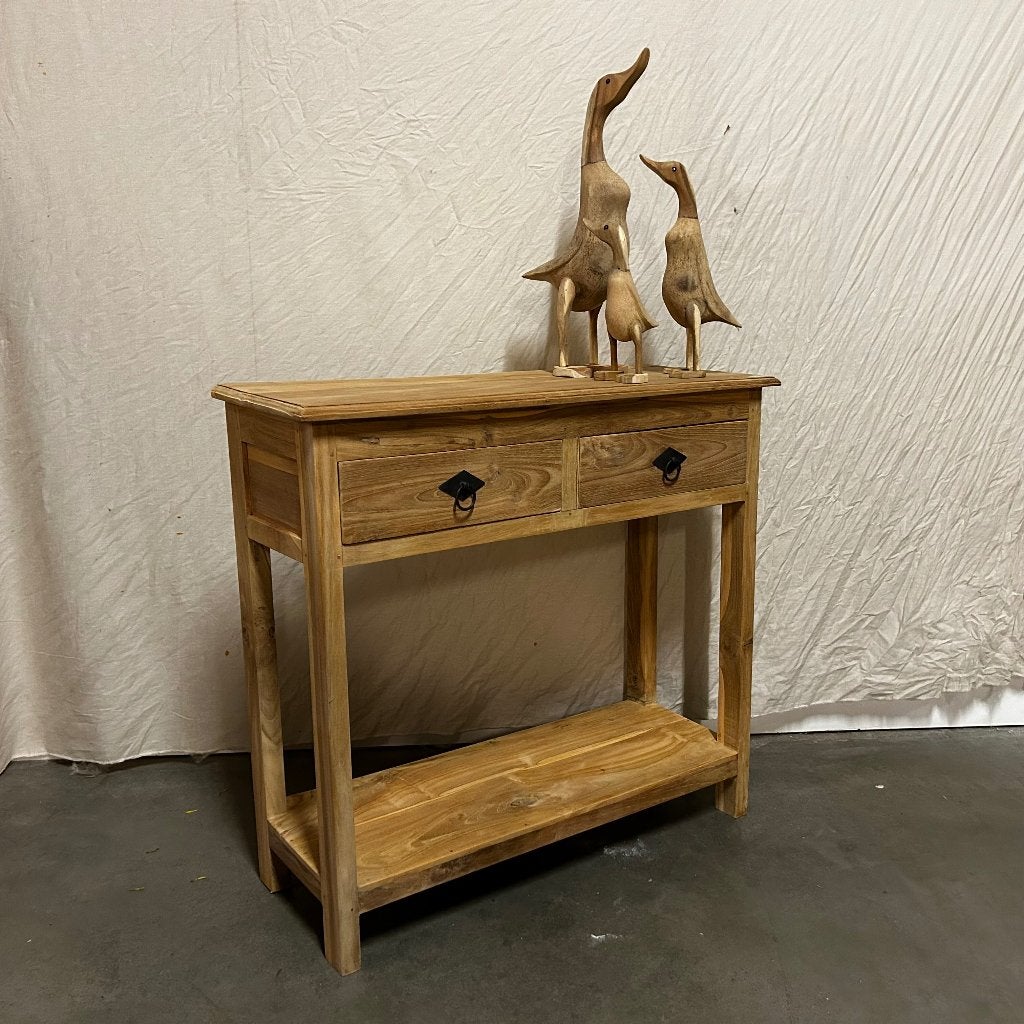 Sidetable - 80 x 30 cm - 2 lades - massief teak - TTM Wonen, TTM Wonen, Meubels – (Perzische) Tapijten en Woonaccessoires, 50 tot 100 cm