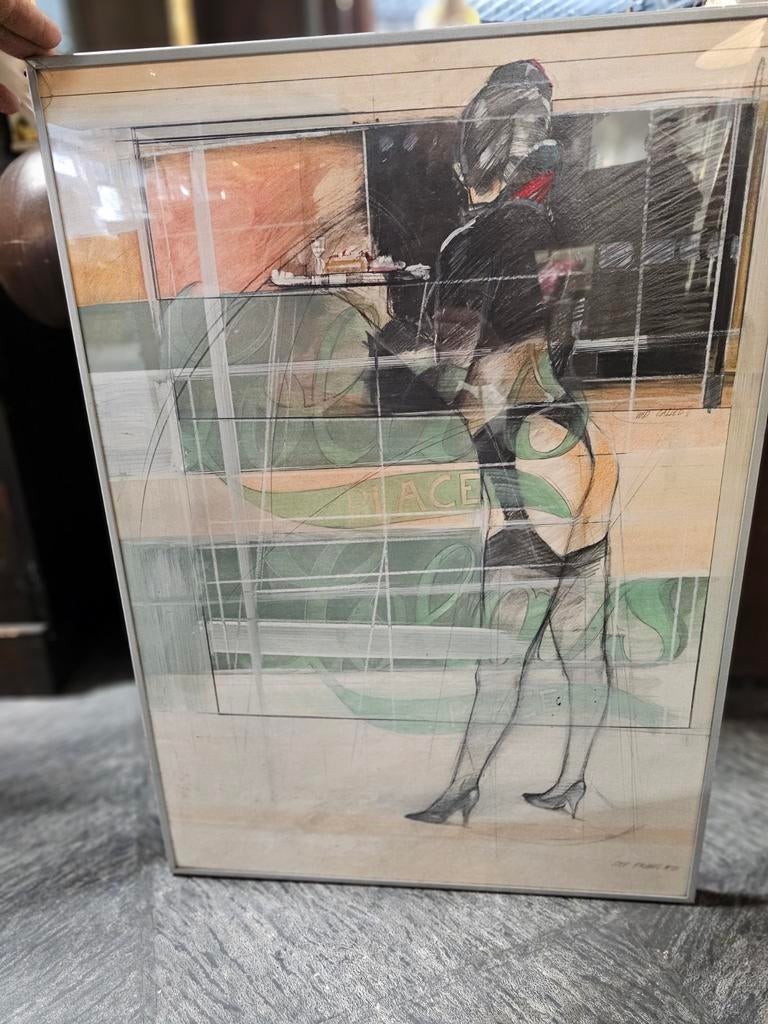 Ingelijste tekening Stef Fridae '91, Antiek en Kunst, Ophalen of Verzenden
