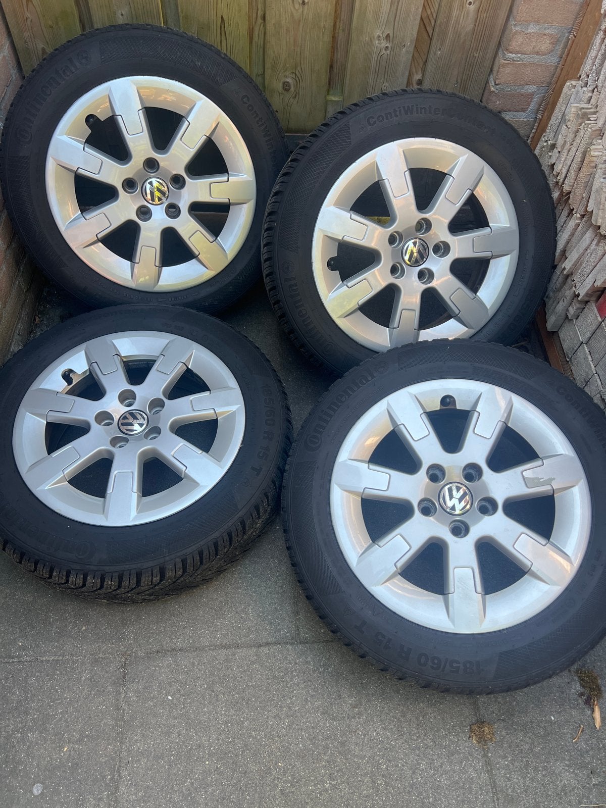 Originele VW polo bleu motion velgen. Continental W-baden, Ophalen, Gebruikt, 15 inch, Banden en Velgen