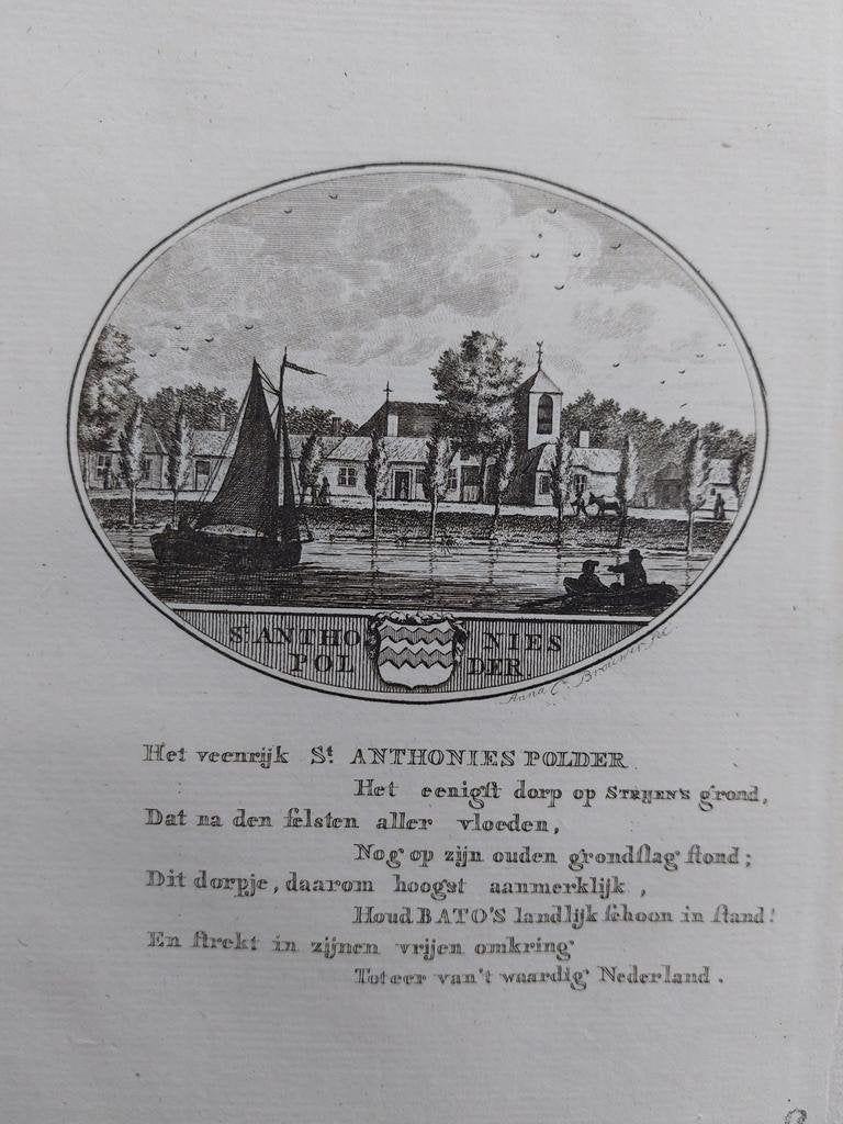 30 / St Antoniepolder Hoeksche Waard Gravure 18e eeuw, Ophalen of Verzenden