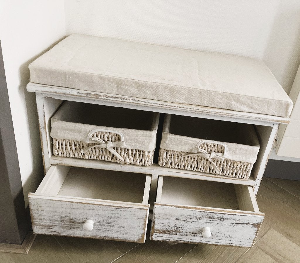 zitbankje in Shabby chic met 2 manden en 2 lades, Ophalen, Hout, Minder dan 50 cm, Zo goed als nieuw