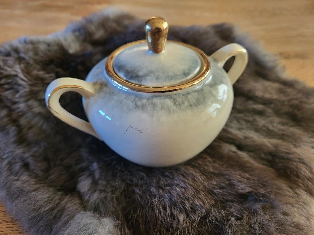 Vintage West Germany Suikerpotje - Crème, Goud & Grijs, Ophalen of Verzenden