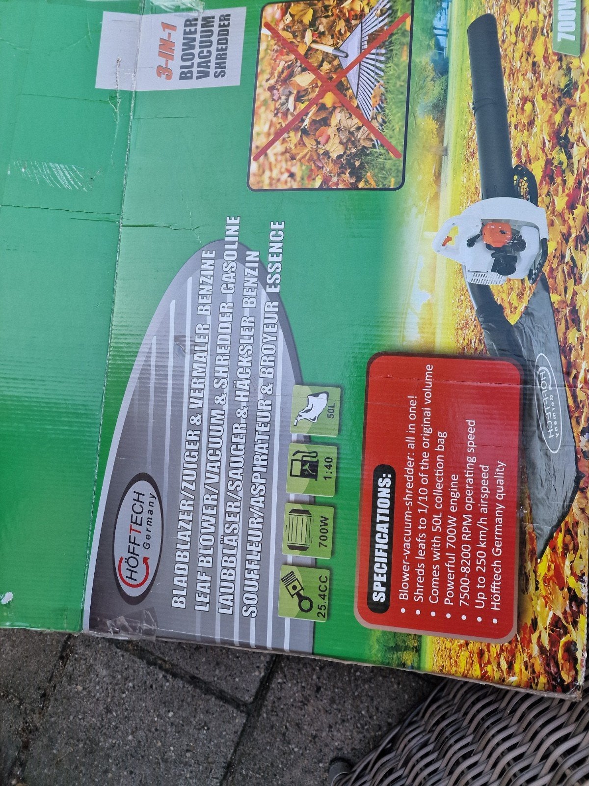 Höfftech Germany 3-in-1 Bladblazer, Zuiger & Versnipperaar, Ophalen, Benzine, Met opvangzak, Handgedragen