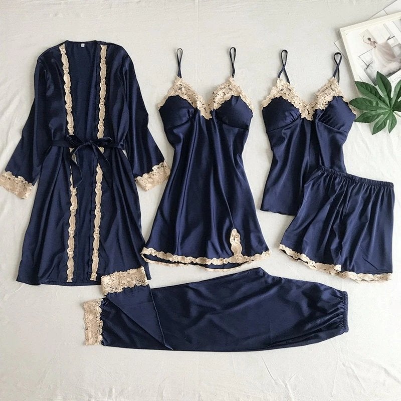 Blauwe dames nachtjapon met kant kimono ochtendjas babydoll, Kleding | Dames, Verzenden, Blauw, Badjas
