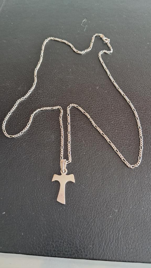 Zilveren ketting met kruisje, Sieraden, Tassen en Uiterlijk, Kettingen, Met hanger, Ophalen of Verzenden, Zo goed als nieuw, Zilver