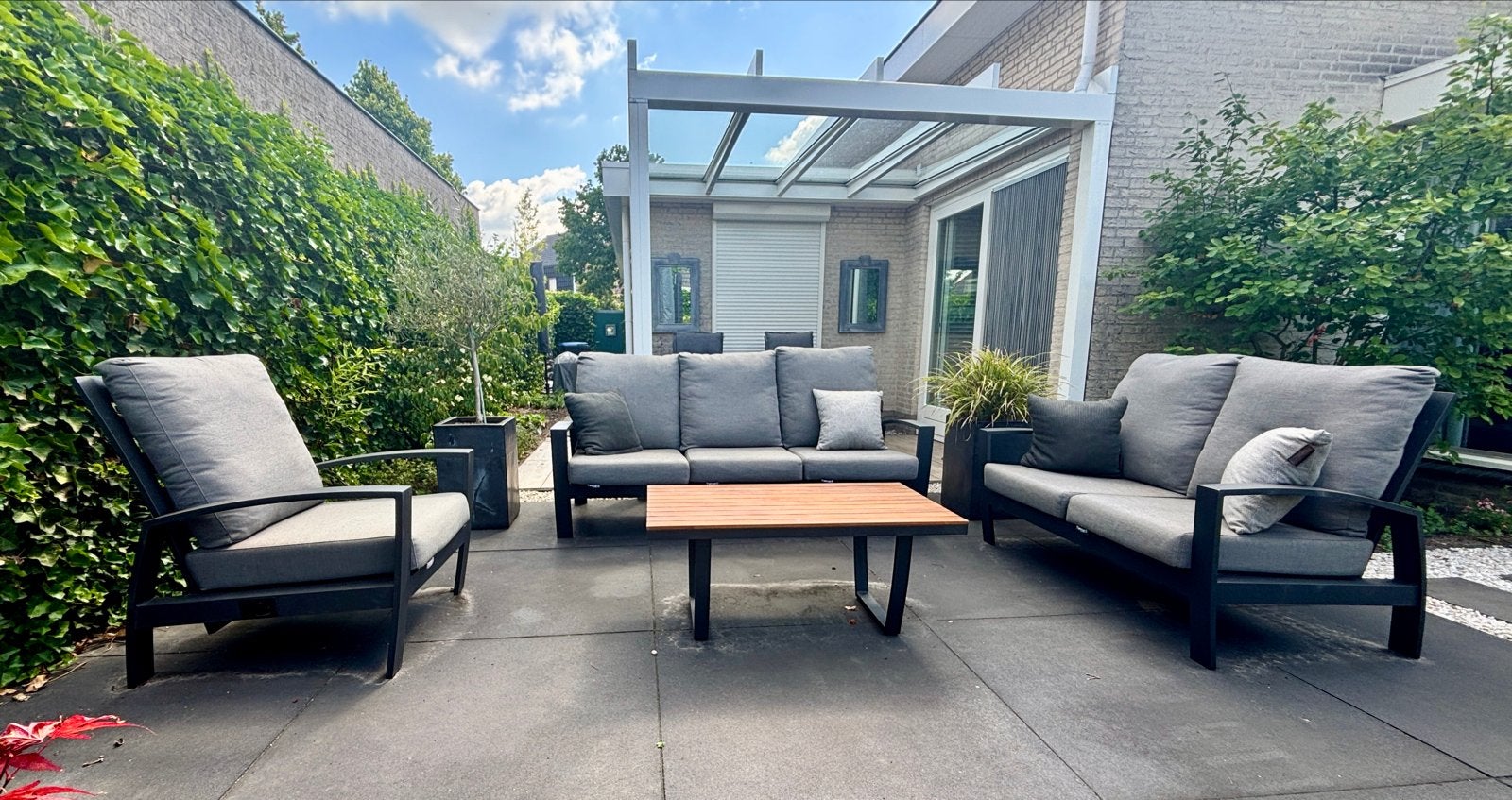 Tierra Outdoor Valencia Loungeset Charcoal met hoezen, Ophalen, Gebruikt, Meer dan 8 zitplaatsen, Aluminium