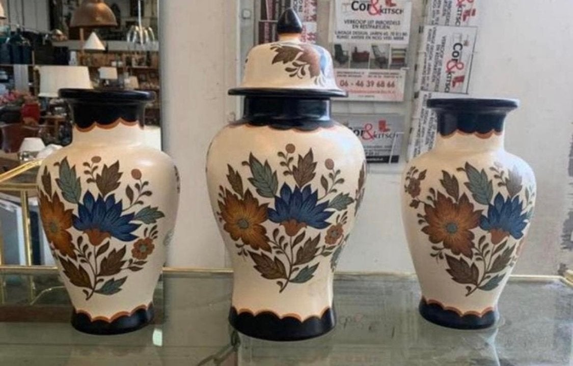Vaas kaststel Flora Gouda plateel vazen mooi decor, Ophalen of Verzenden