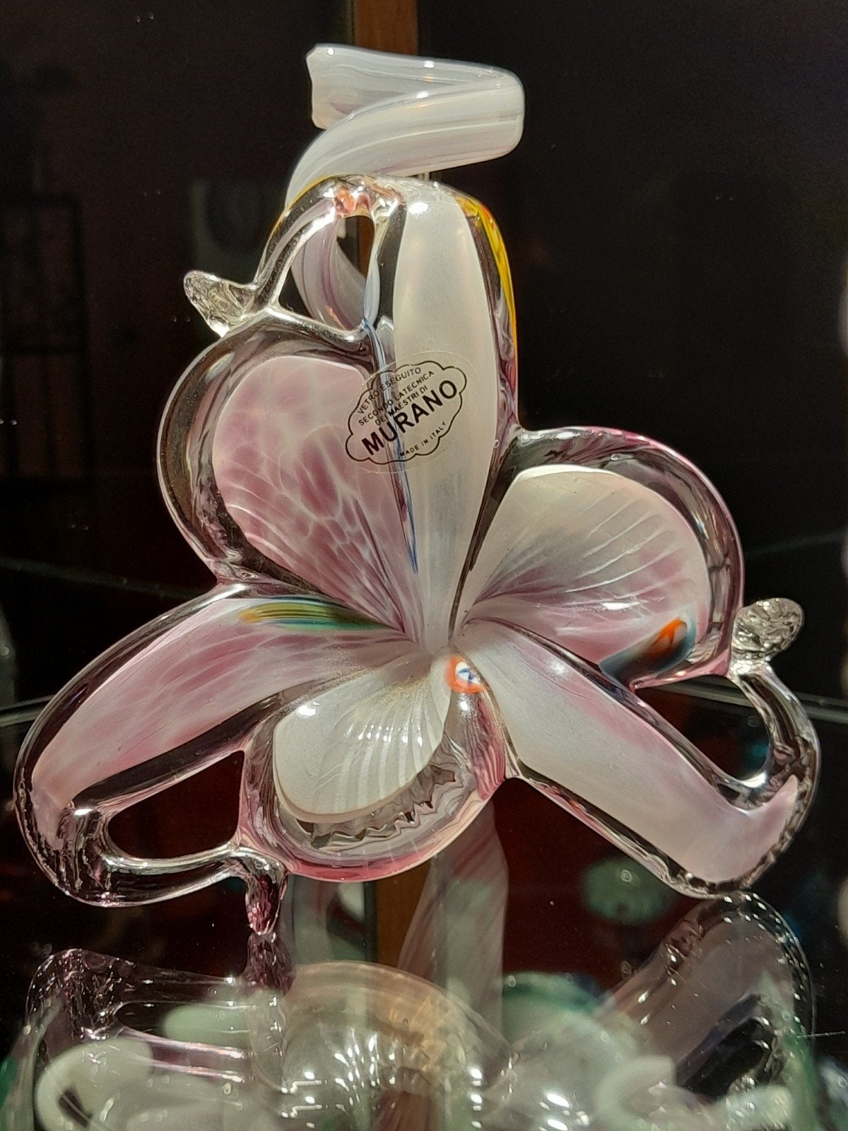 Murano Glas Orchidee Bloem - Handgemaakt Kunstwerk, Antiek en Kunst, Ophalen of Verzenden