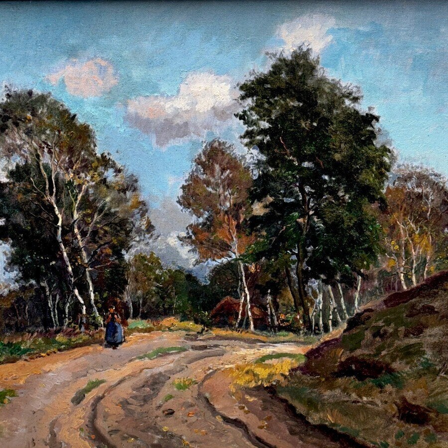 Johannes Elsinga (1893-1969) - Boerin op de Veluwe, Doek, Oud hollands, Ophalen of Verzenden, Landschap