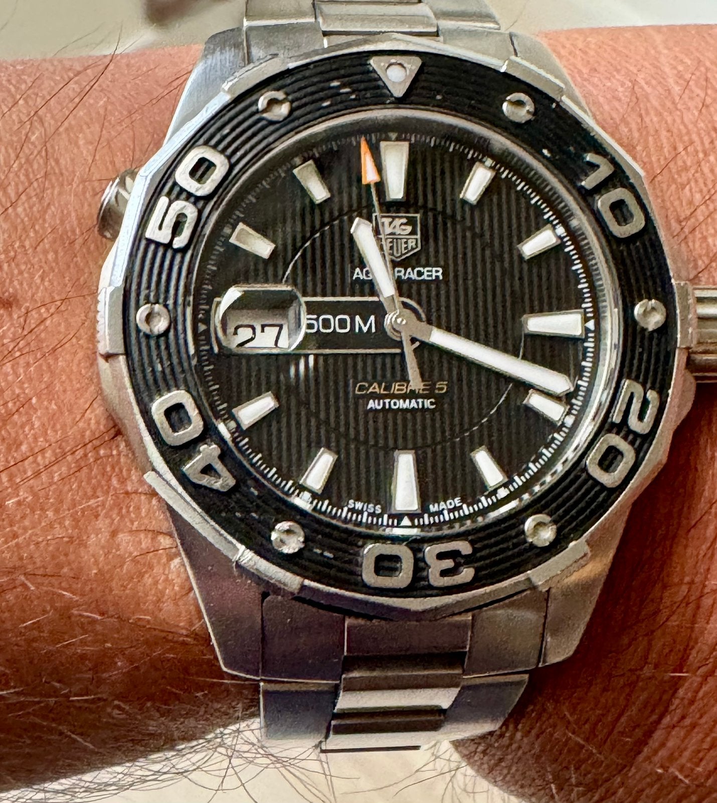 Tag Heuer Aquaracer 500 automatic calibre 5 open achterkant, Sieraden, Tassen en Uiterlijk, Horloges | Antiek, Overige merken
