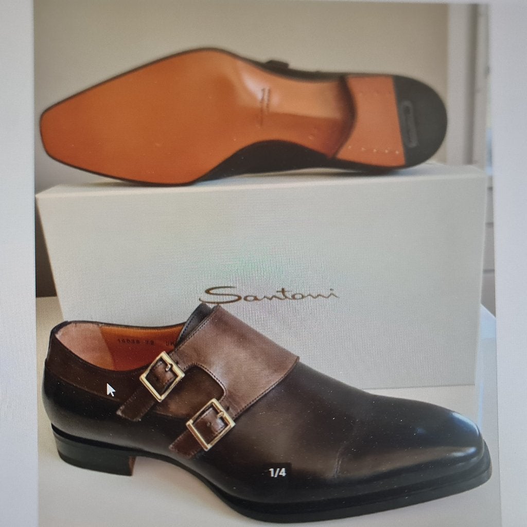 Santoni schoenen met 2 gesp en bruine kleur maat 43/5, Bruin, Verzenden, Nieuw, Gespschoenen