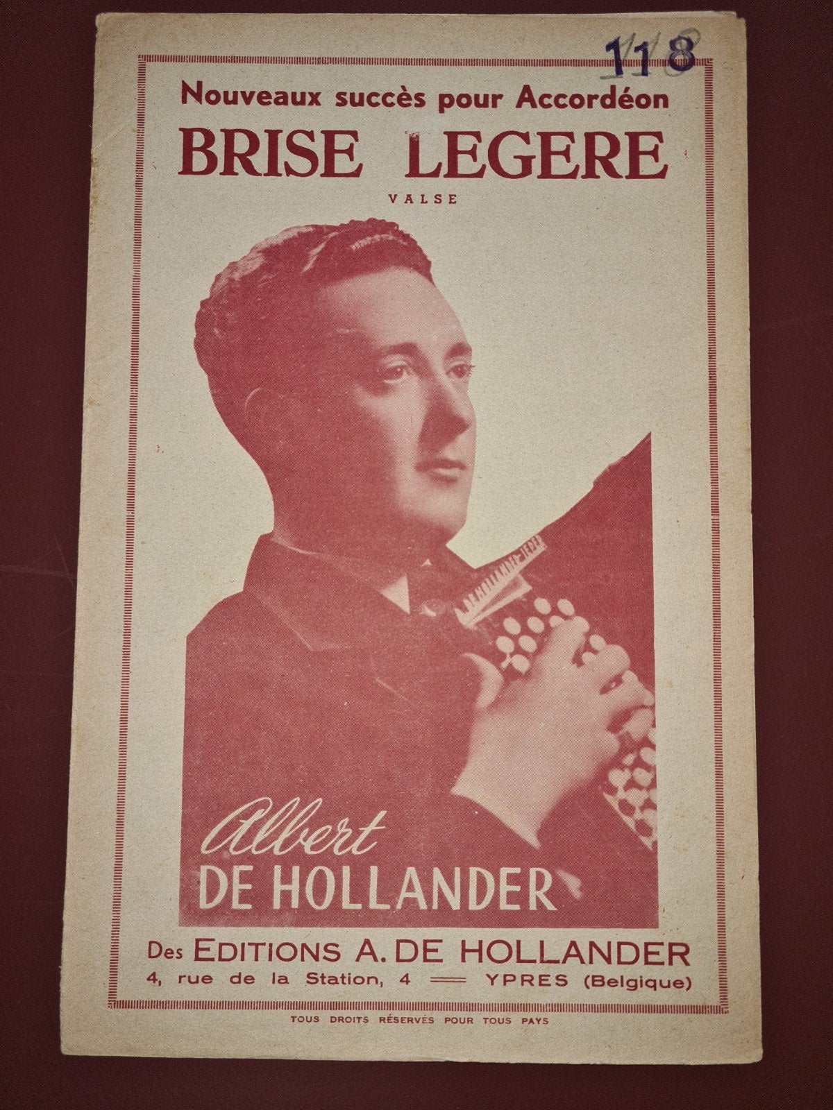 Briese Légère - Accordeon bladmuziek - Albert De Hollander, Gebruikt, Overige genres, Ophalen of Verzenden, Artiest of Componist