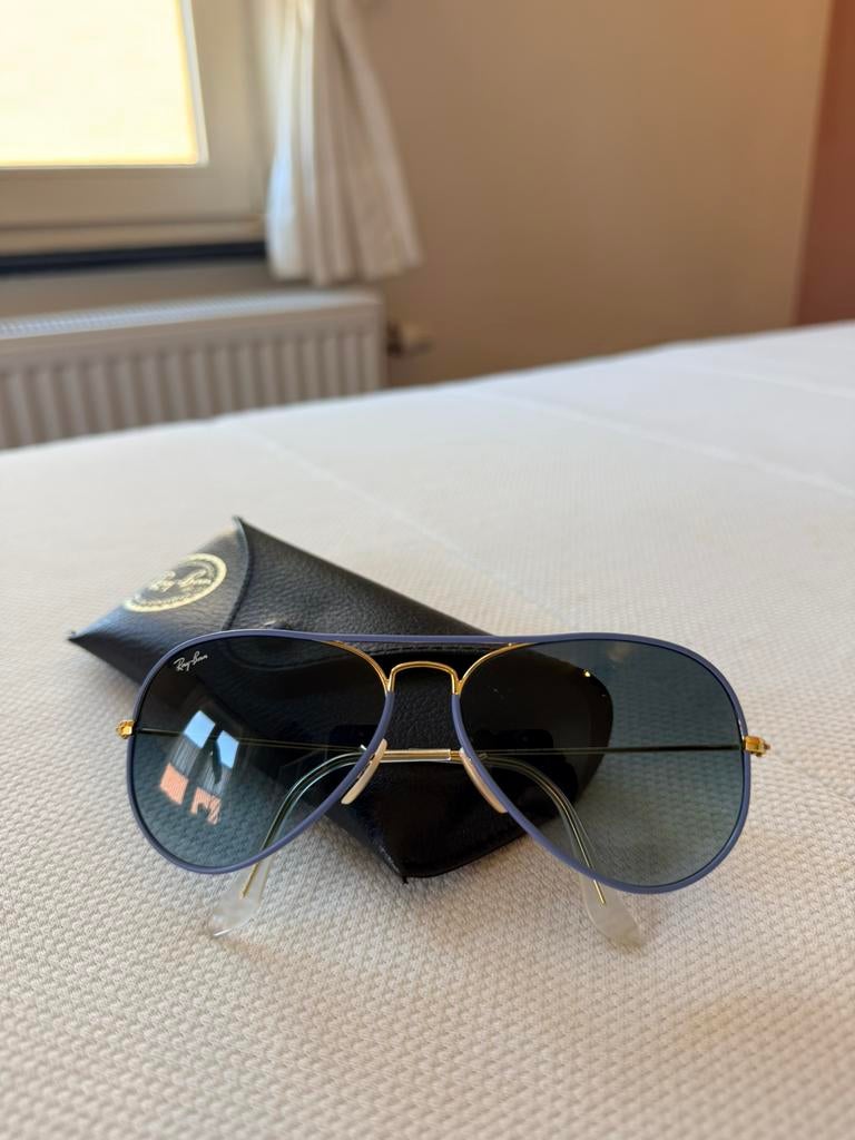 Ray-Ban Full Aviator Light Blue Gold | Origineel, Zonnebril, Blauw, Ophalen of Verzenden, Zo goed als nieuw