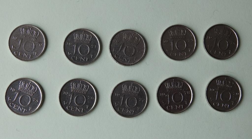 10 Dubbeltjes jaren 1970 //, Verzenden, Koningin Juliana, 10 cent, Setje