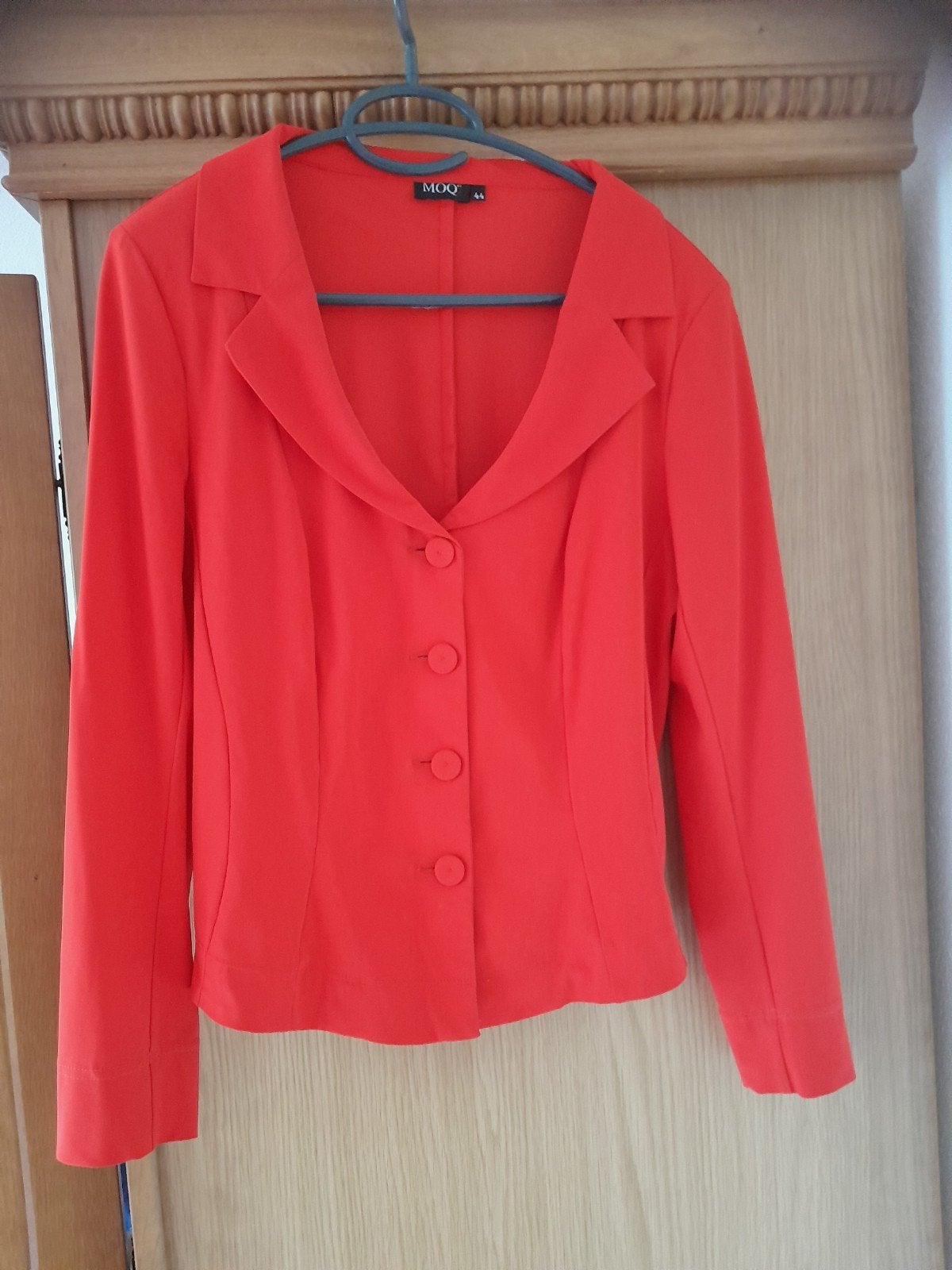 Rood blazer jasje van Moq travelstof valt als maat 40., Maat 38/40 (M), Verzenden, Moq, Zo goed als nieuw