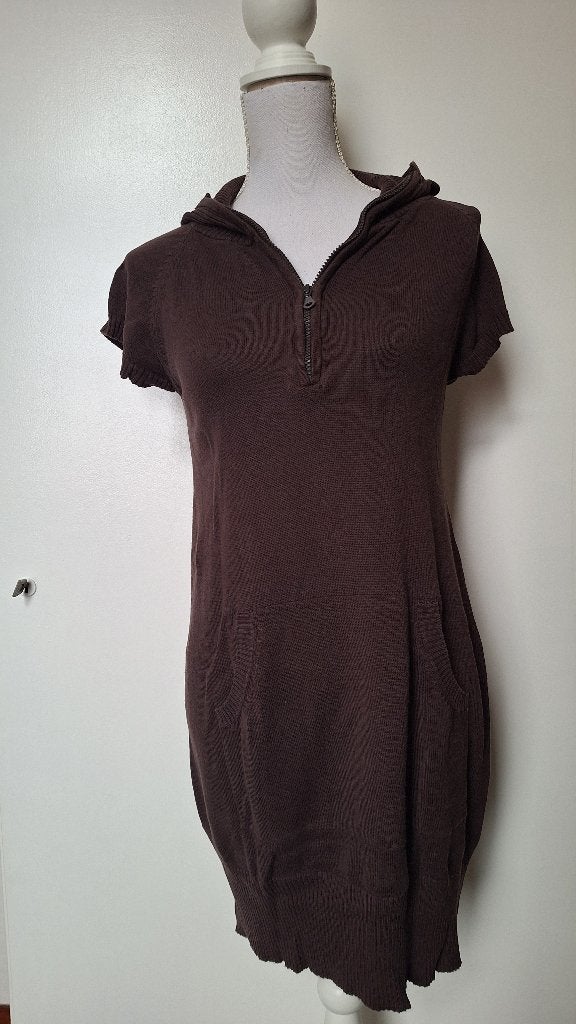 (JU07) Trui/jurk – bruin met capuchon, Casual Clothing, S, Kleding | Dames, Bruin, Ophalen of Verzenden, Zo goed als nieuw, Maat 36 (S)