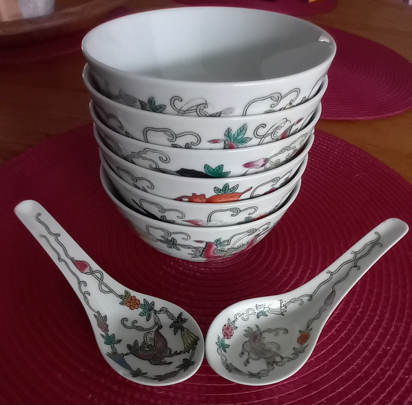 Set van 6 Chinese schaaltjes met 2 lepels, Ophalen of Verzenden