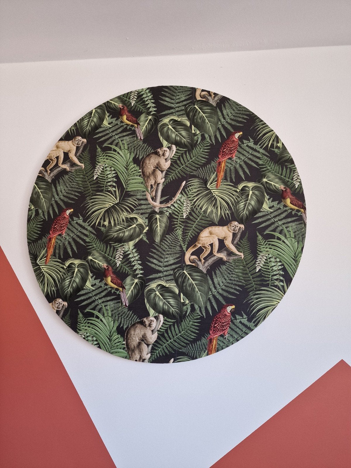 Wandcirkel met jungleprint - Apen en papegaaien, Ophalen, Hout, Meerkleurig, Zo goed als nieuw
