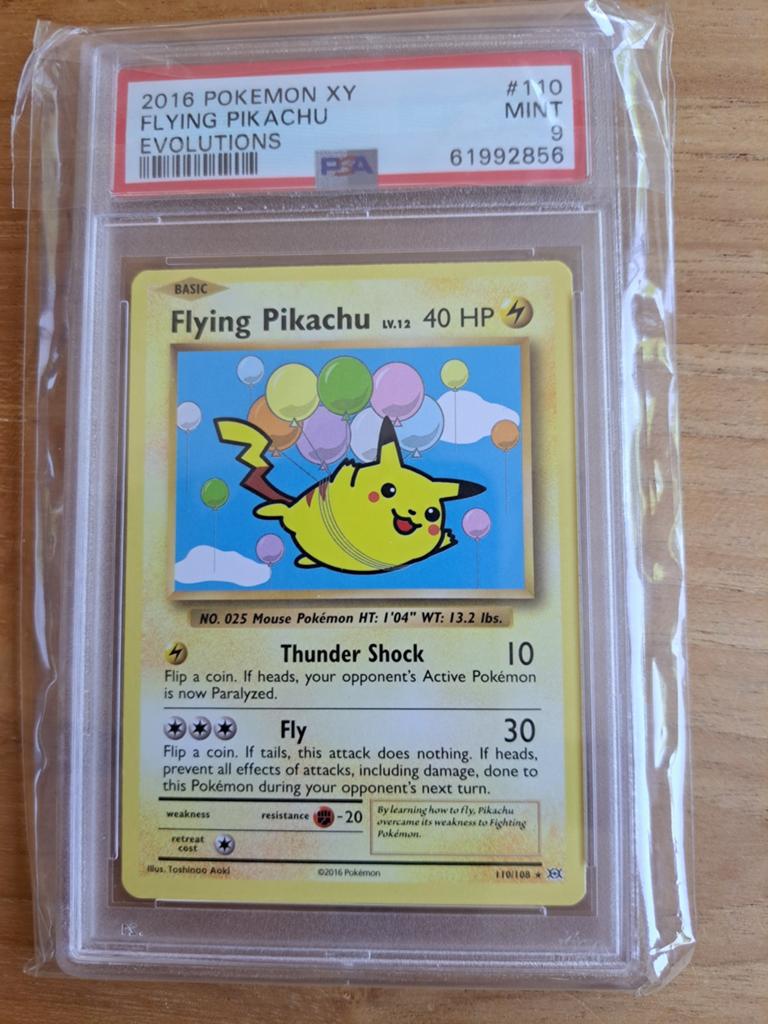 PSA 9 Flying Pikachu 2016 XY Evolutions Pokémon Kaart, Ophalen, Zo goed als nieuw, Losse kaart