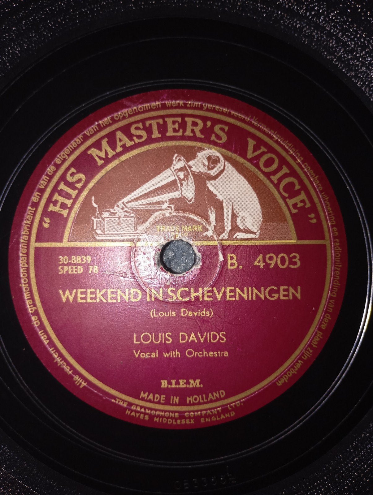 Antiek Louis Davids Weekend in Scheveningen 78 Toeren plaat, Ophalen of Verzenden