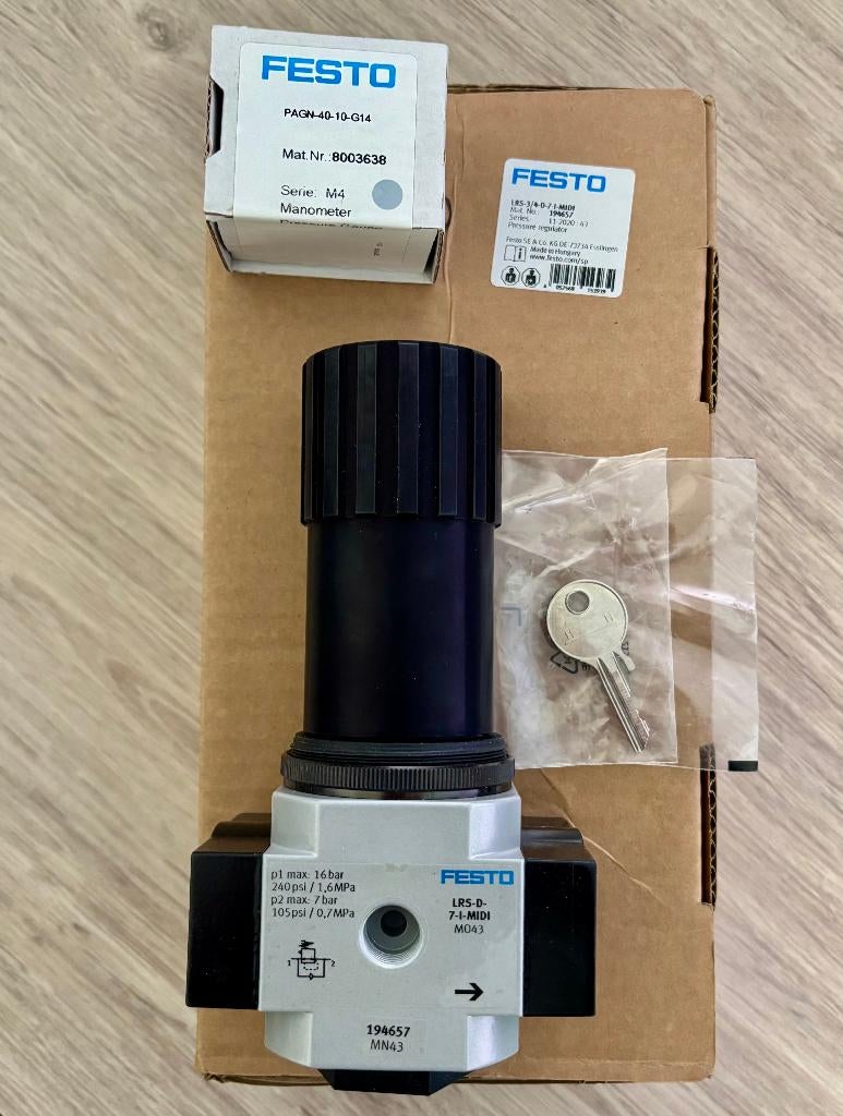 FESTO - Drukregelaar met slot - LRS-3/4-D-7-I-MIDI - 194657, Nieuw, Www.festo.com, Www.festo.com, Www.festo.com
